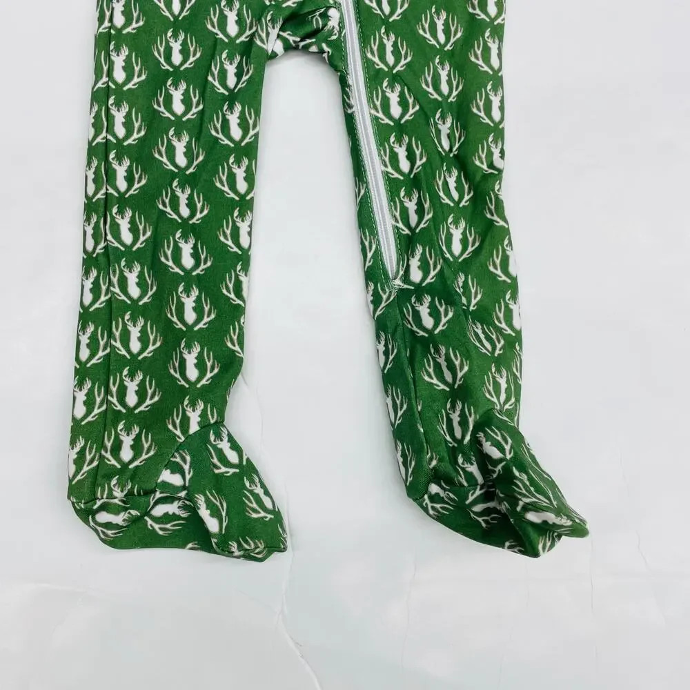 NWT Lila & Hayes 6-9M Parker Zipper Pjs in Deer & Antler Footie